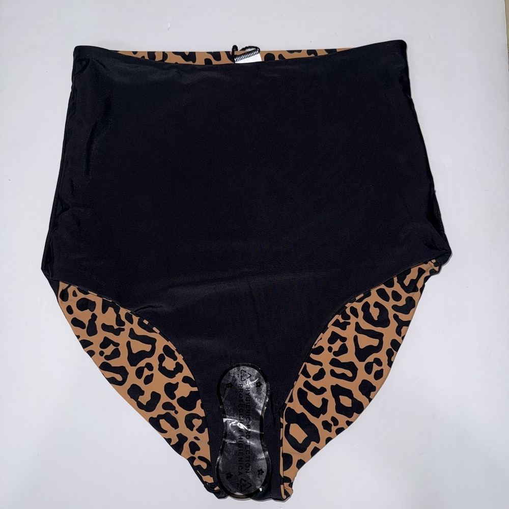 Coral Reef Womens M Reversible High Waisted Bikini Bottom Leopard Black - Picture 4 of 5